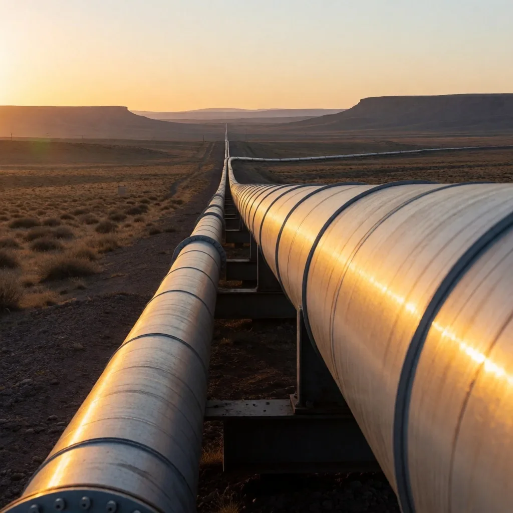 Gasoducto en la estepa patagónica transportando gas de Vaca Muerta