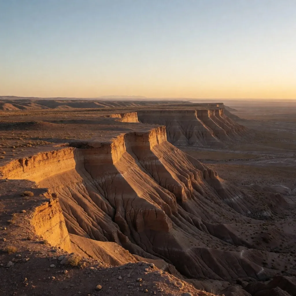 Formación geológica de Vaca Muerta al atardecer
